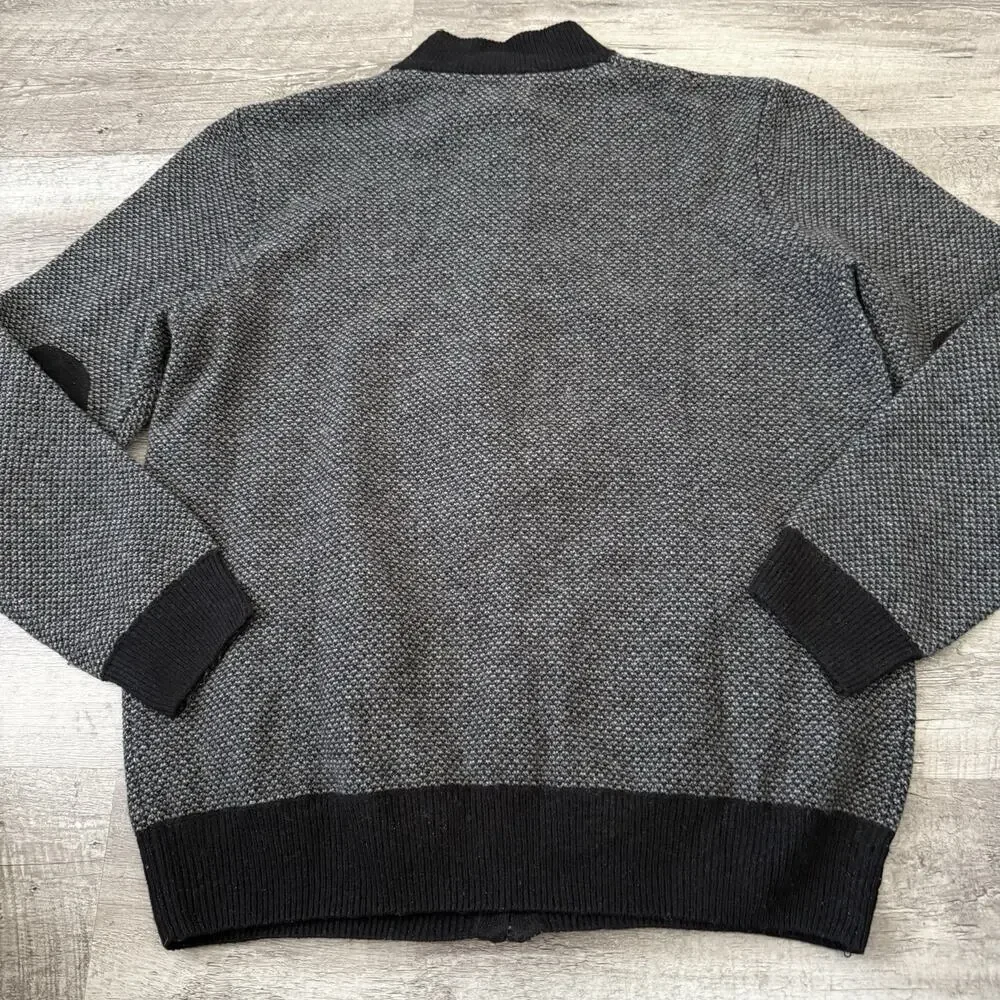 Jos A Bank Reserve Full-Zip Sweater Men XXL Black Gray Mock Neck Knit Wool Nylon